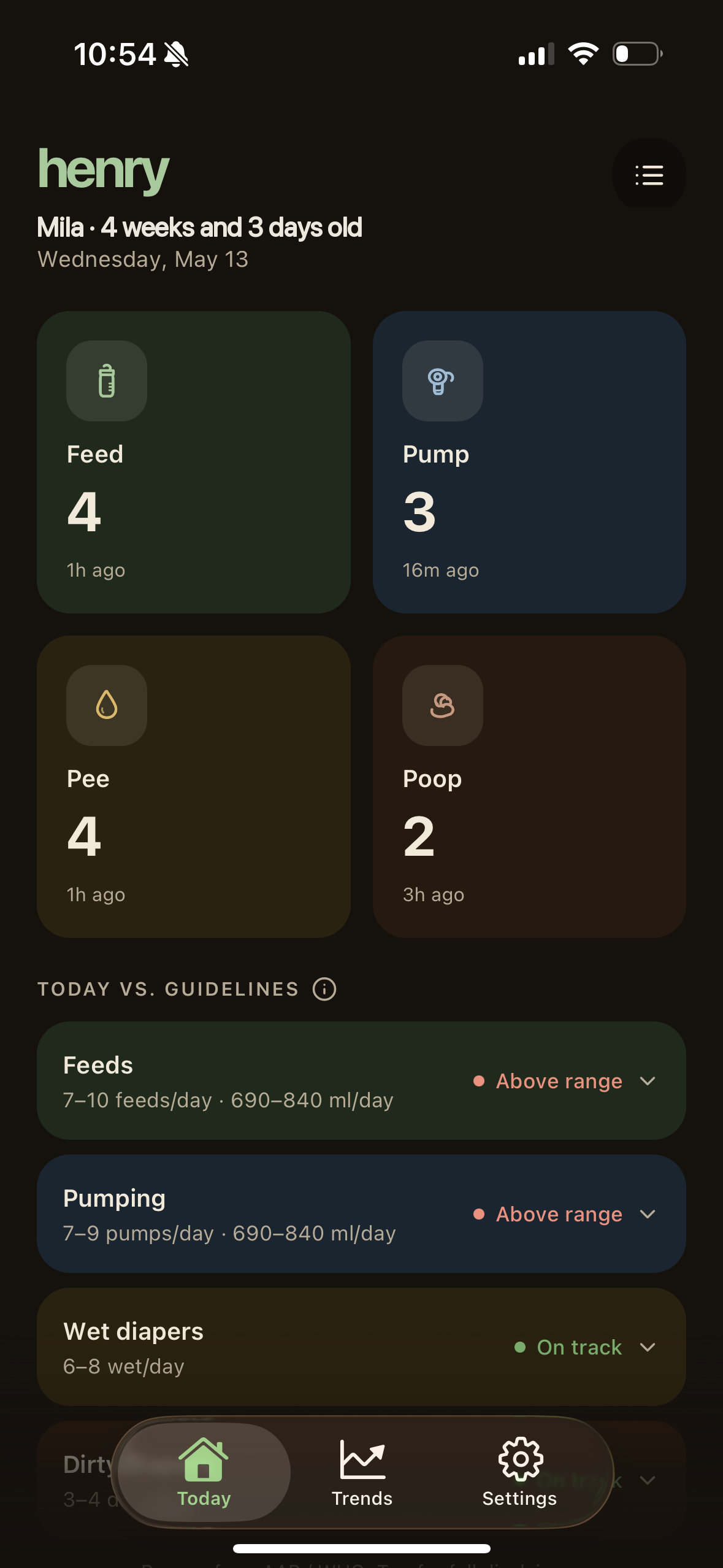 Today screen in dark mode